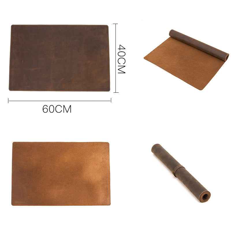 Laptop Desk Pad Crazy Horse Leather Retro - Leather Mouse Pad with Wrist Rest