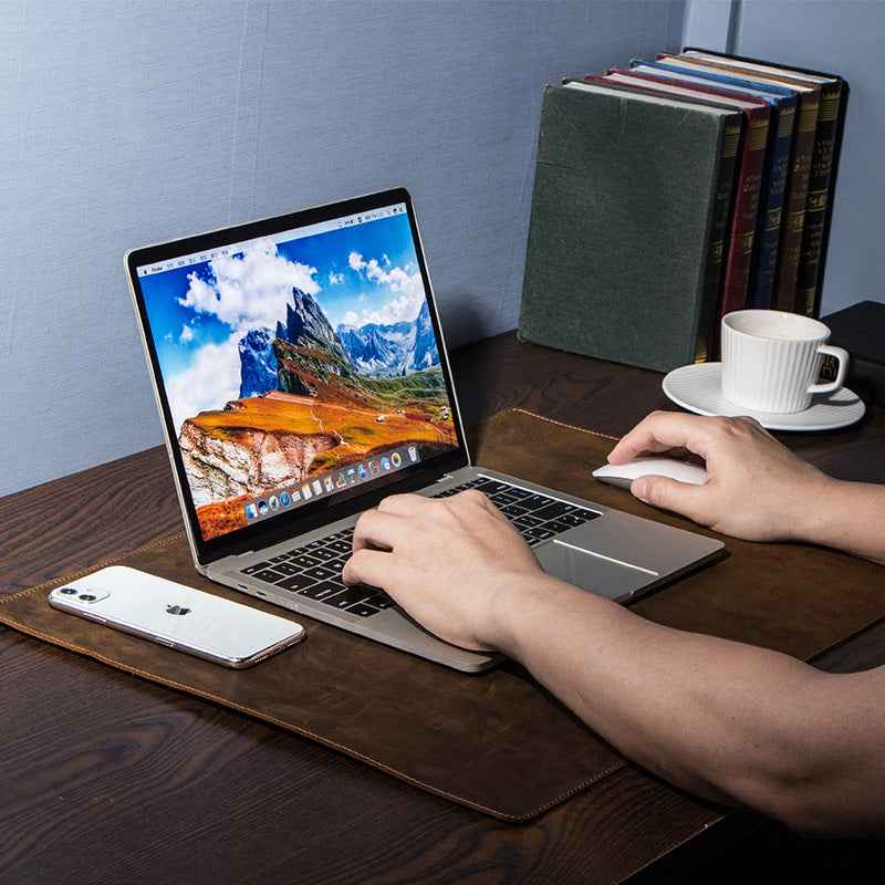 Laptop Desk Pad Crazy Horse Leather Retro - Leather Mouse Pad with Wrist Rest