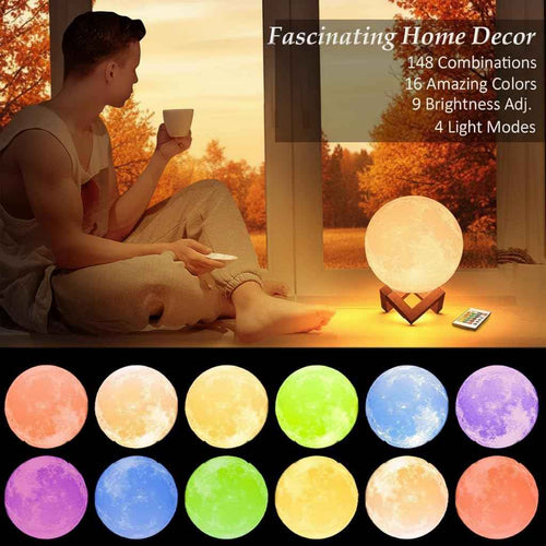 16-Color LED Moon Lamp with Remote