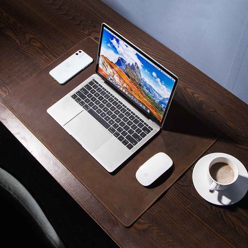 Laptop Desk Pad Crazy Horse Leather Retro - Leather Mouse Pad with Wrist Rest